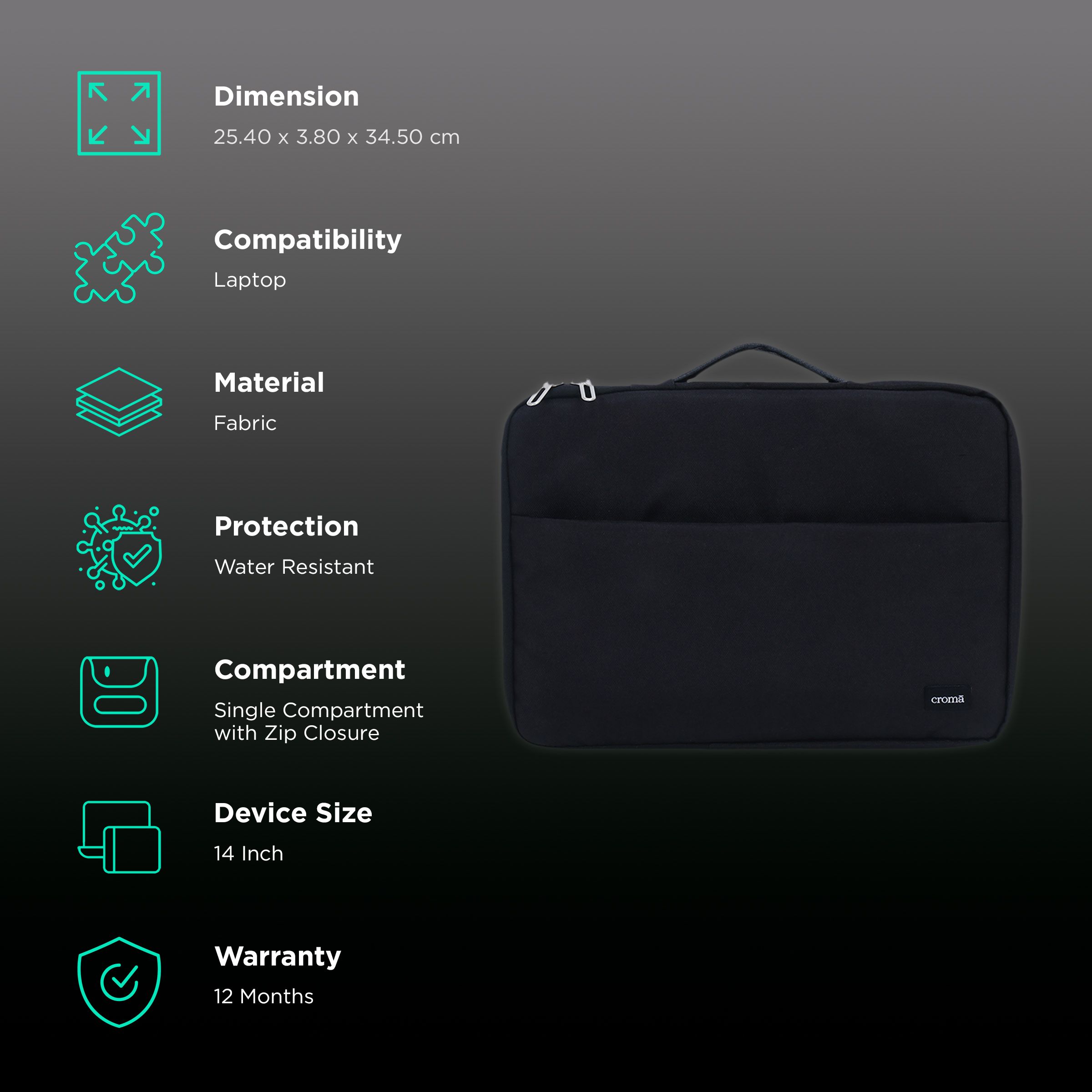 Buy Croma Prime Fabric Laptop Sleeve for 14 Inch Laptop (Water